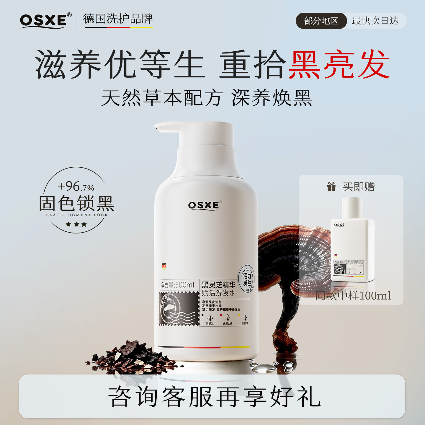 【免税店热款】黑灵芝精华洗发水