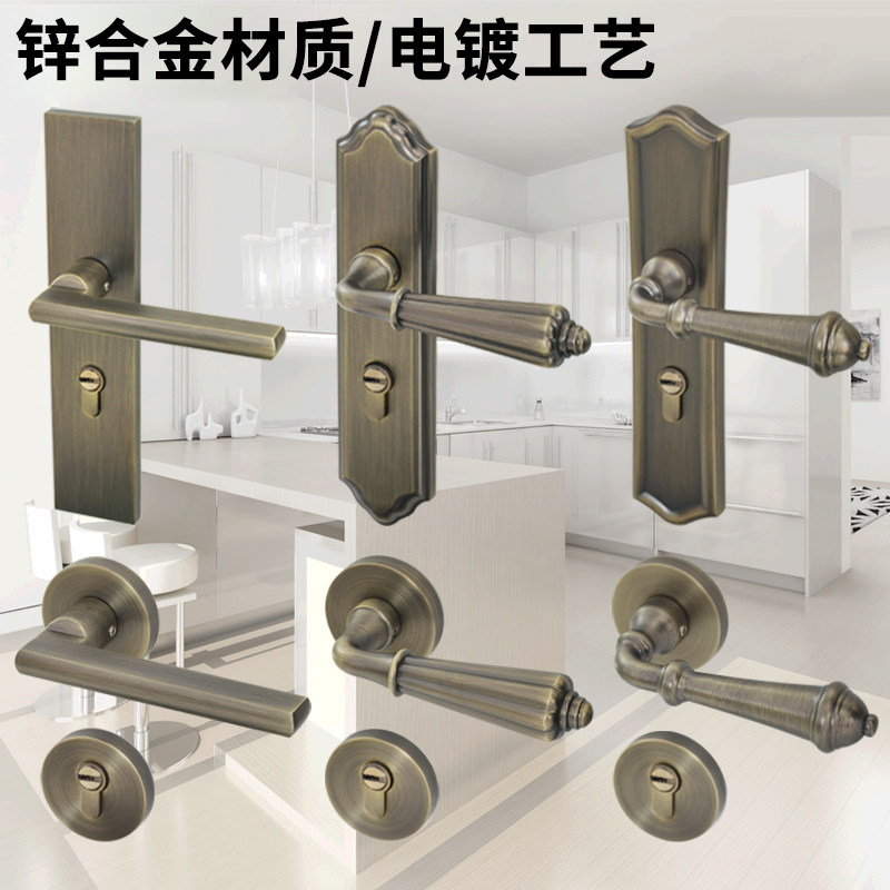 青古铜静音门锁家用房间磁吸亚光分体室内美式现代把手卧室通用型