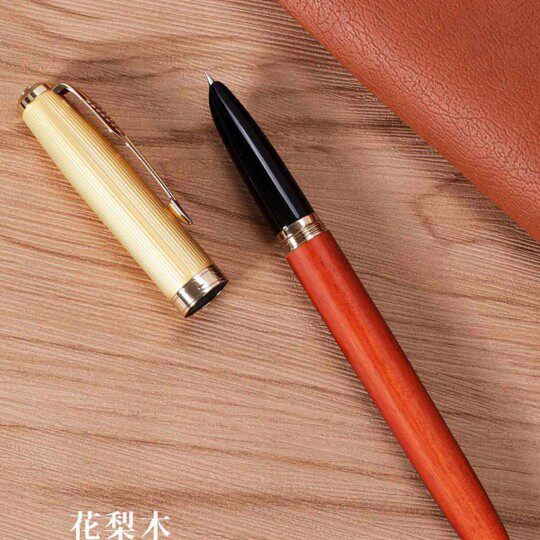 财豪85螺旋笔帽钢笔男女学生用木杆金属字练商务办公金务特细暗尖
