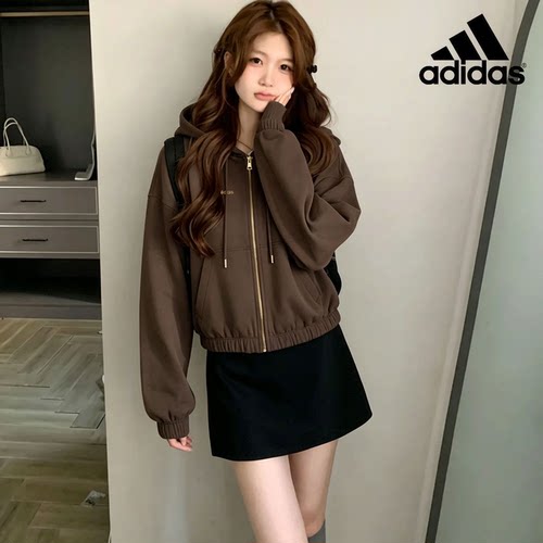 adidas女短款连帽运动外套