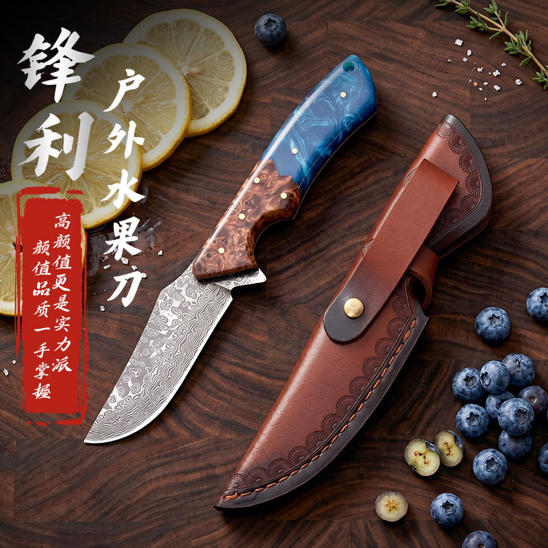 刀师傅大马士革小直刀便携家用瓜果小刀削皮刀防滑耐用锋利水果刀