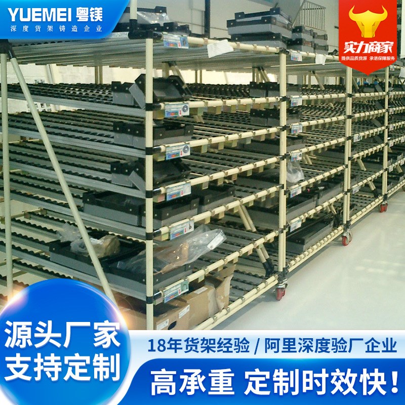 线棒滑轨流利条货架滑移滚筒式货架仓库精益N管分拣流利架滚轮货