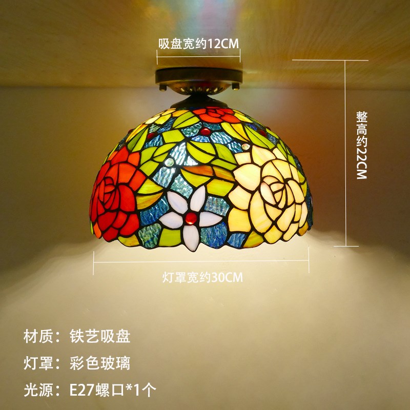 出口欧式复古吸顶灯 田园彩色D玻璃卧室走廊过道玄关吸顶灯