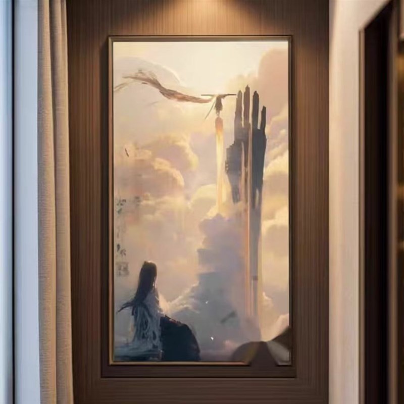 书房茶室客厅玄关挂画茶台茶桌背景装饰画大话西游一W生所爱水墨
