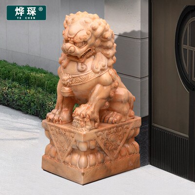 家青门雕汉白玉石狮子一对家用自建房子别墅石口用石狮子装饰摆件