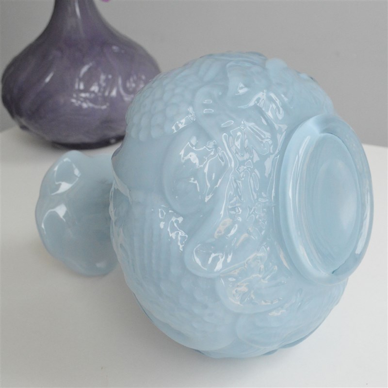 中古芬顿小口大肚天鹅雕花彩色玻璃花瓶水养插花S器家居摆件装饰