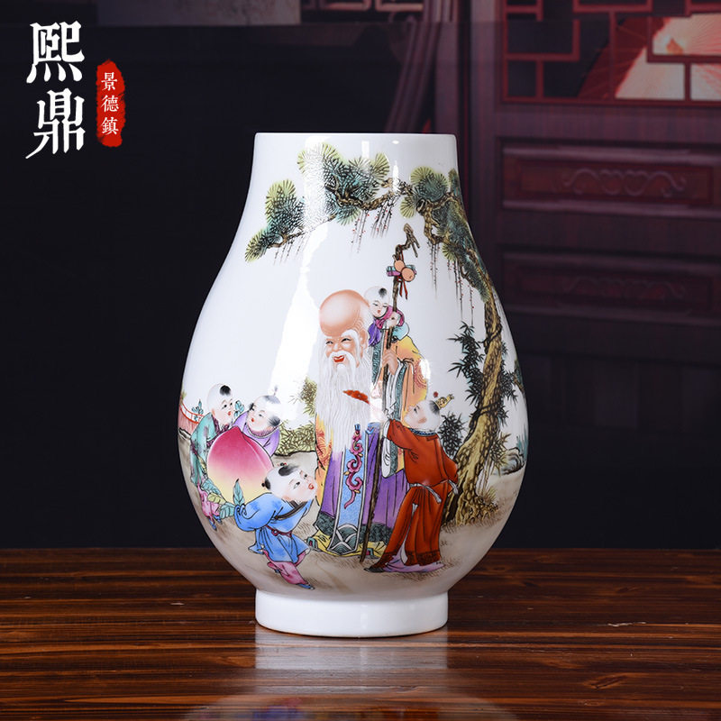 中式家居台面花瓶摆件古典人物陶瓷花瓶福寿图隔断柜陶瓷工艺品
