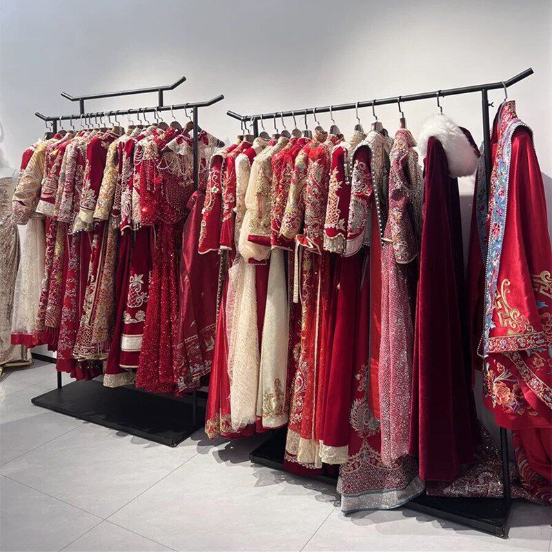 新婚式中纱架子汉服展示架复古秀禾仿子唐装挂衣杆架古风礼服货架