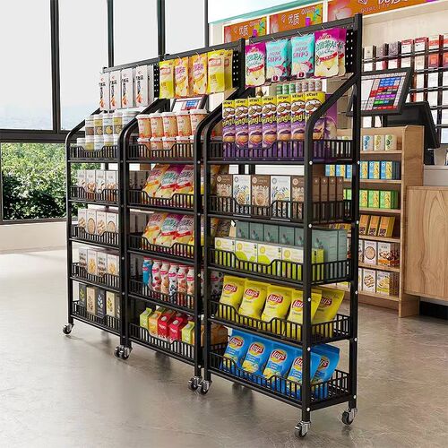 便利店超市零食货架置玩架饮料食品物动展示架移具收银台多层带轮