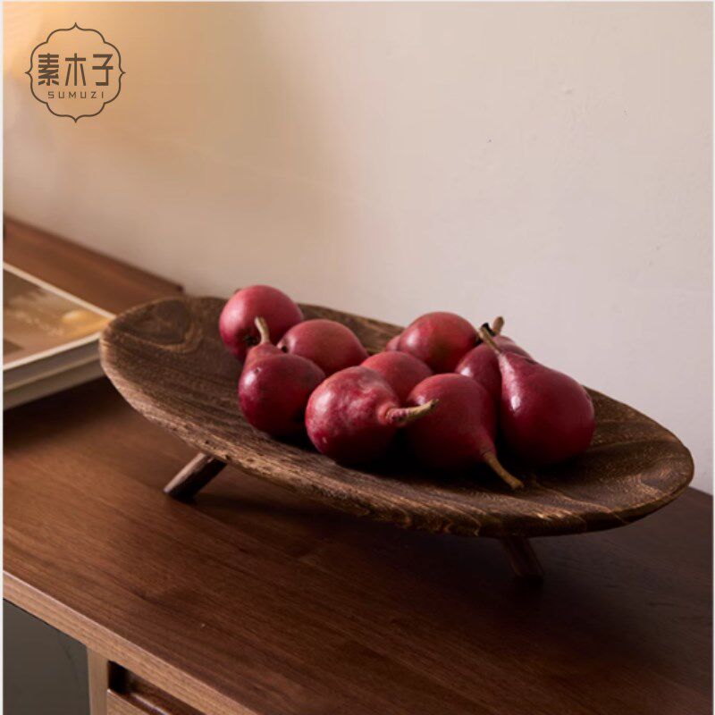 实木大果盘中式大木盘点心托盘手工做旧复古侘寂风摆件装饰干果盘
