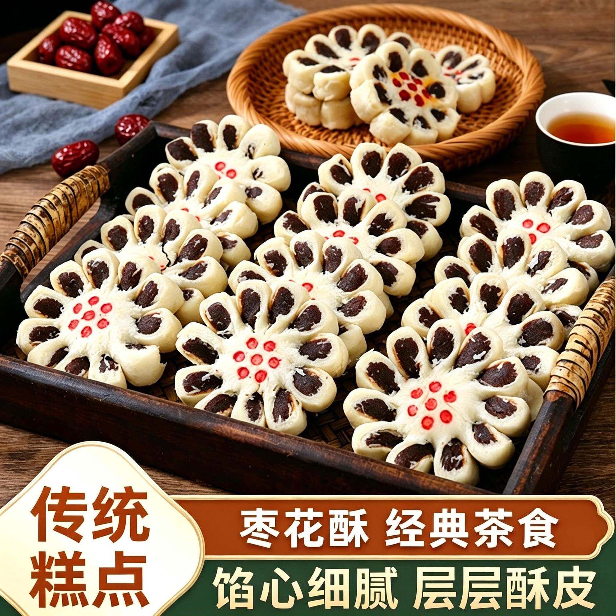 酥皮枣花酥枣泥小吃传统老式白皮糕点手工休闲点心酥皮零食特产