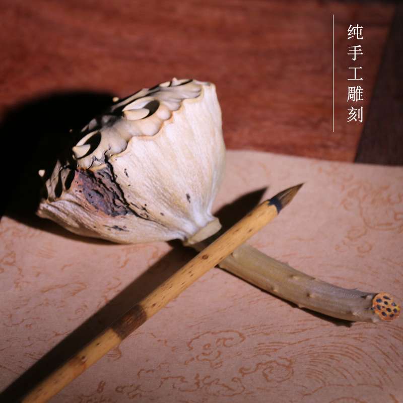 文博端砚天然原石绿端纯手工雕刻文玩莲蓬摆件把玩茶宠收藏送礼