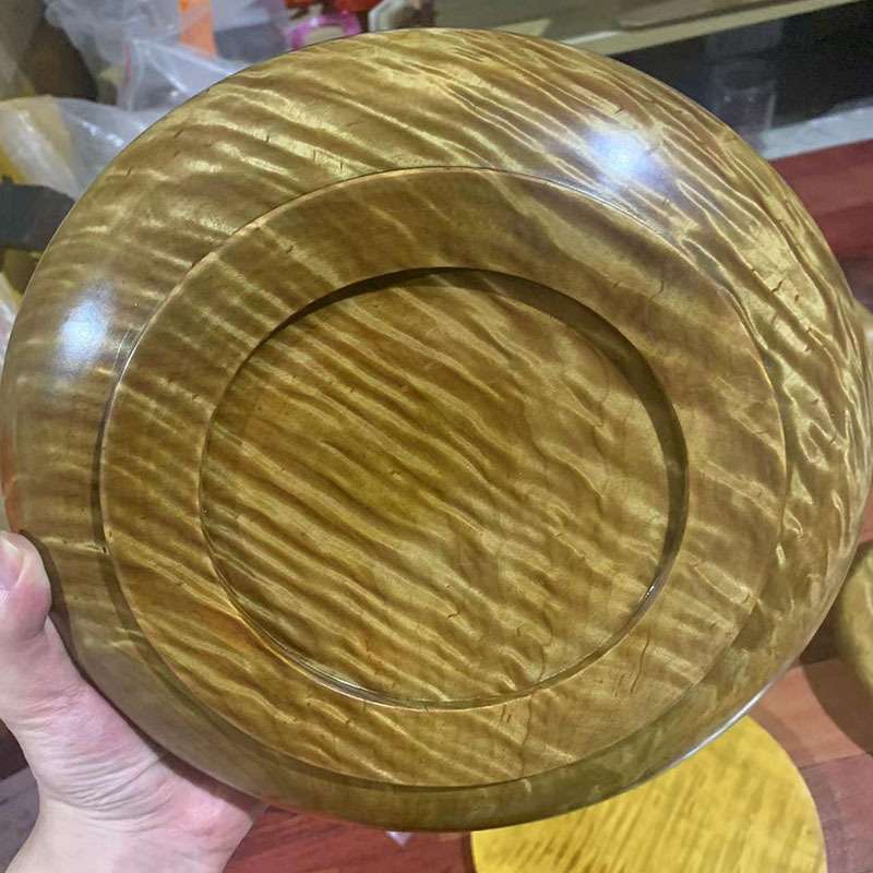 桢楠波纹果盘龙胆储物圆罐金丝楠圆形满金丝家用瓜果盘