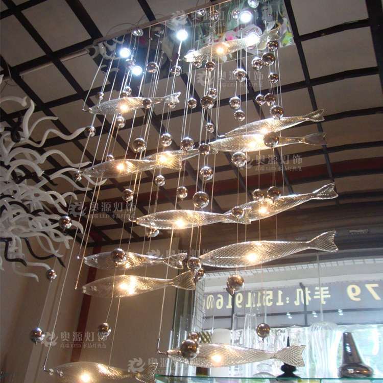 酒店前台玻璃餐厅吊灯鱼群造型客厅创意个性艺术饭店工程灯饰吧台