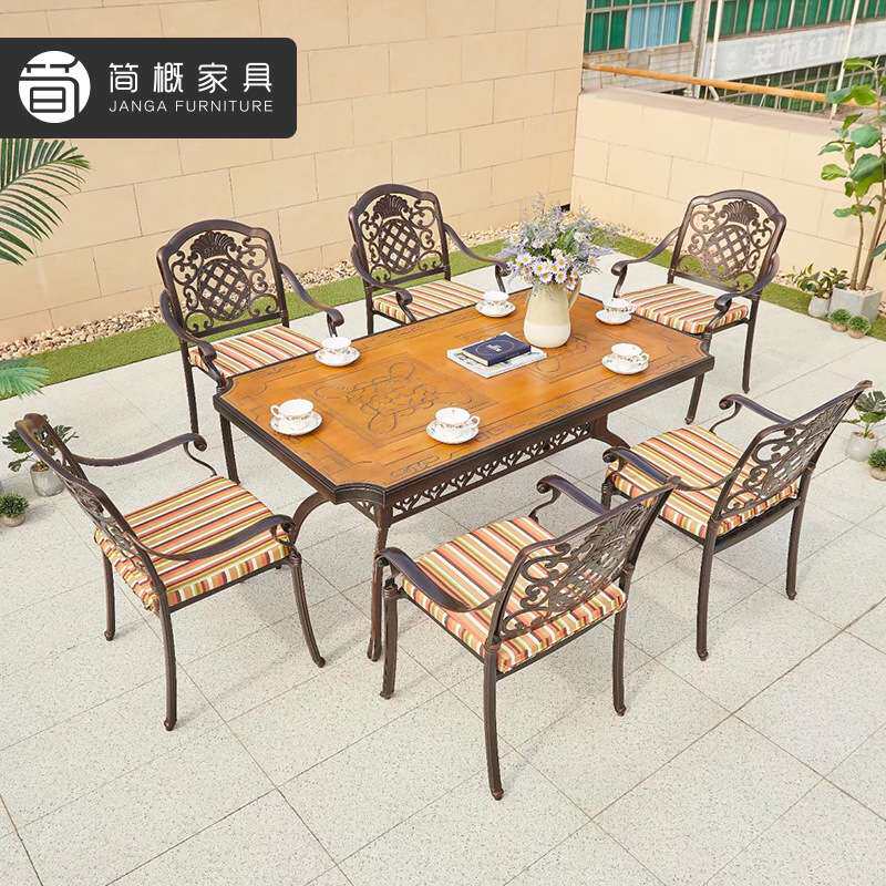 别墅庭院花园烧烤桌椅防水防晒铸铝家具露台民宿度假村海边烧烤桌