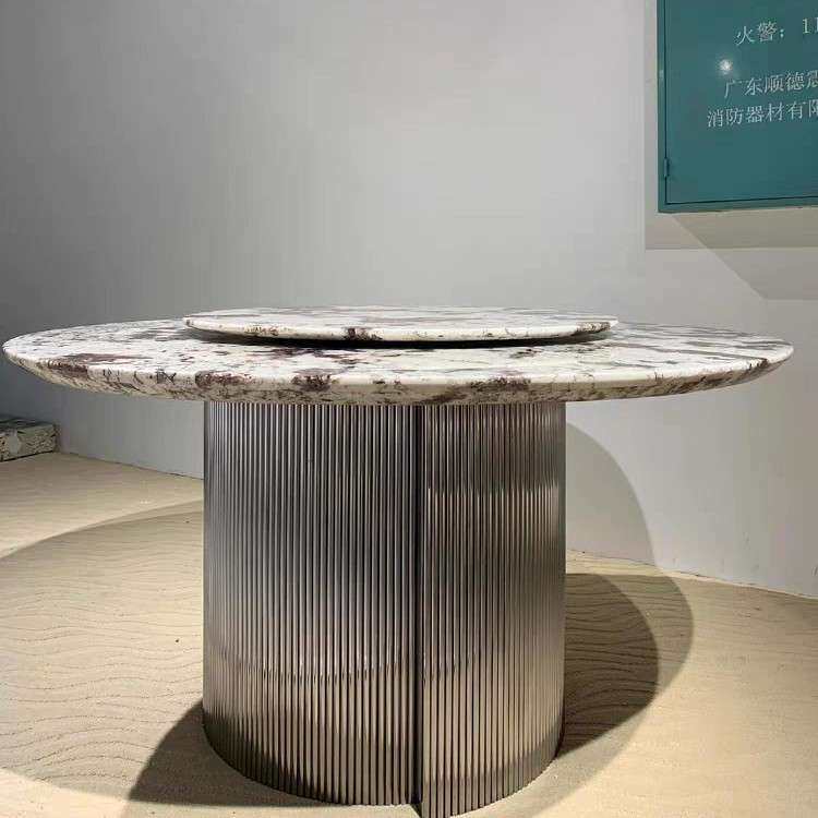 意式极简设计师铂金钻雪山飞狐米兰白玉天然奢石餐桌圆形饭桌