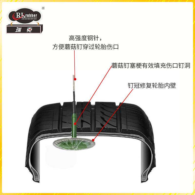 瑞克SK-A3补胎蘑菇钉汽车修补整体塞梗胶片补胎胶片胶水轮胎修补