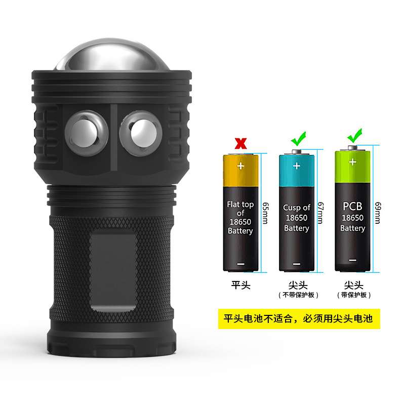 新款专业潜水补光灯COB红蓝白光手电筒防水80米 水下摄影泛光灯