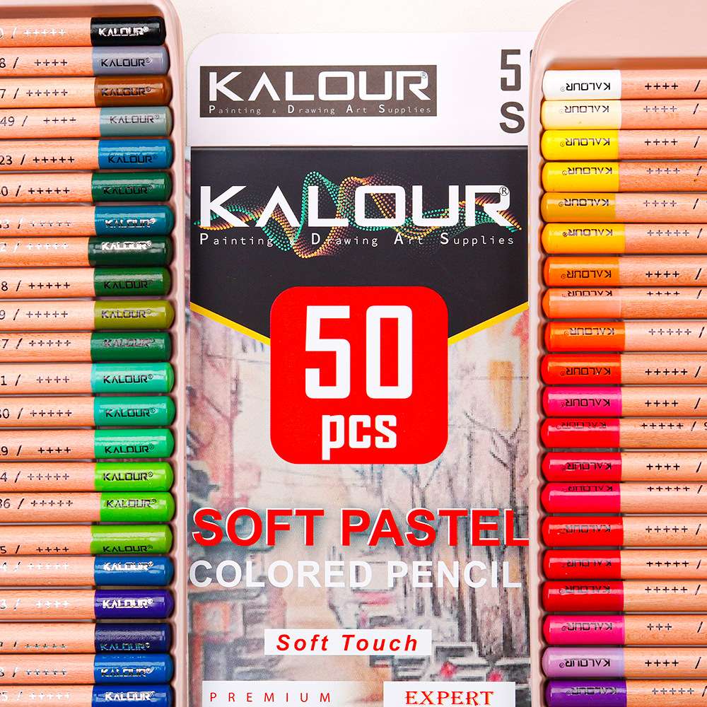 KALOUR新款50件彩色铅笔套装专业粉画彩铅手绘填图色粉彩色碳笔