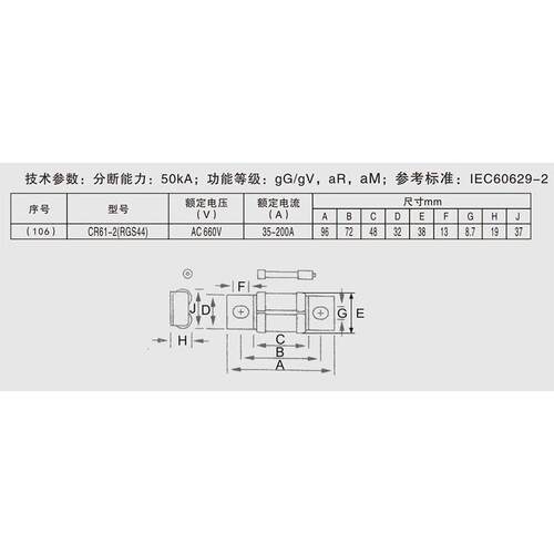 CR61-2(RGS44) 35A-200A 40A50A63A80A100A125A160A 沪熔熔断器