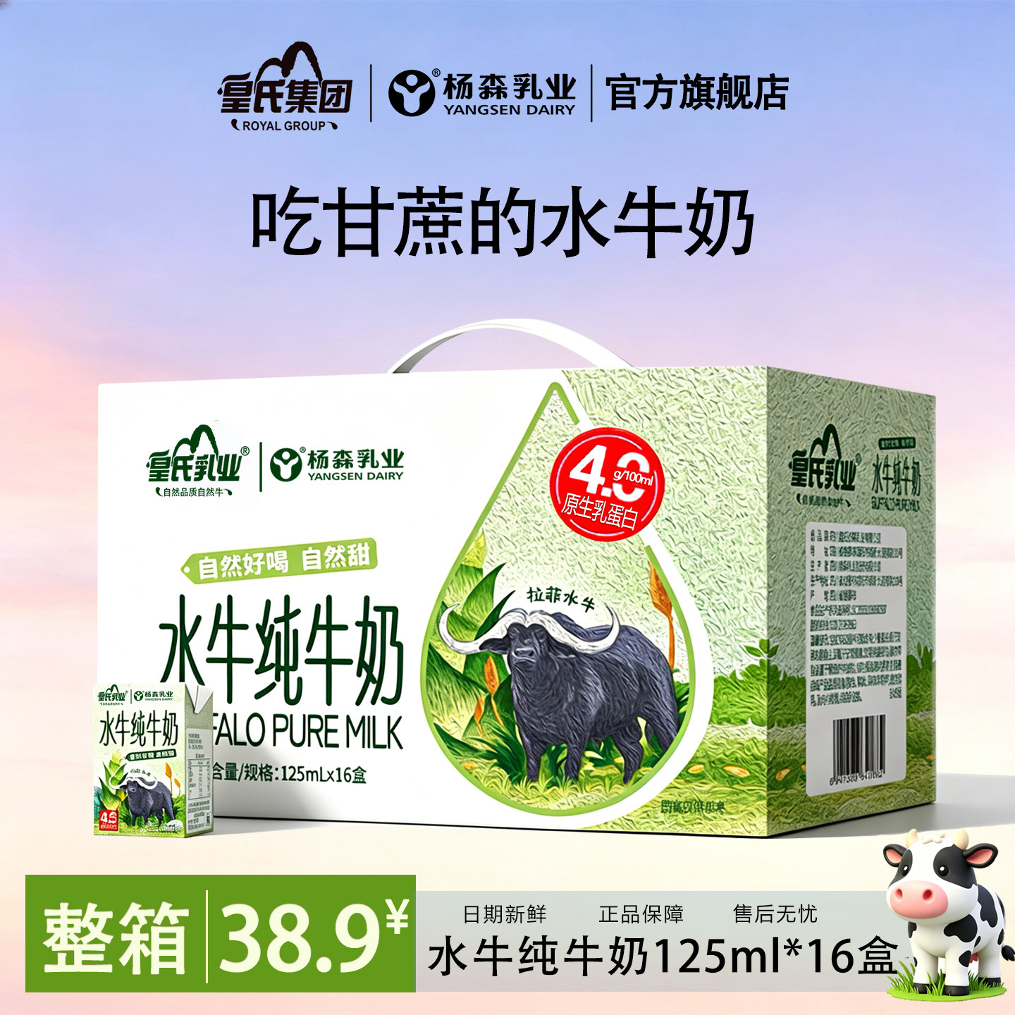 皇氏杨森水牛纯牛奶125ml*16盒