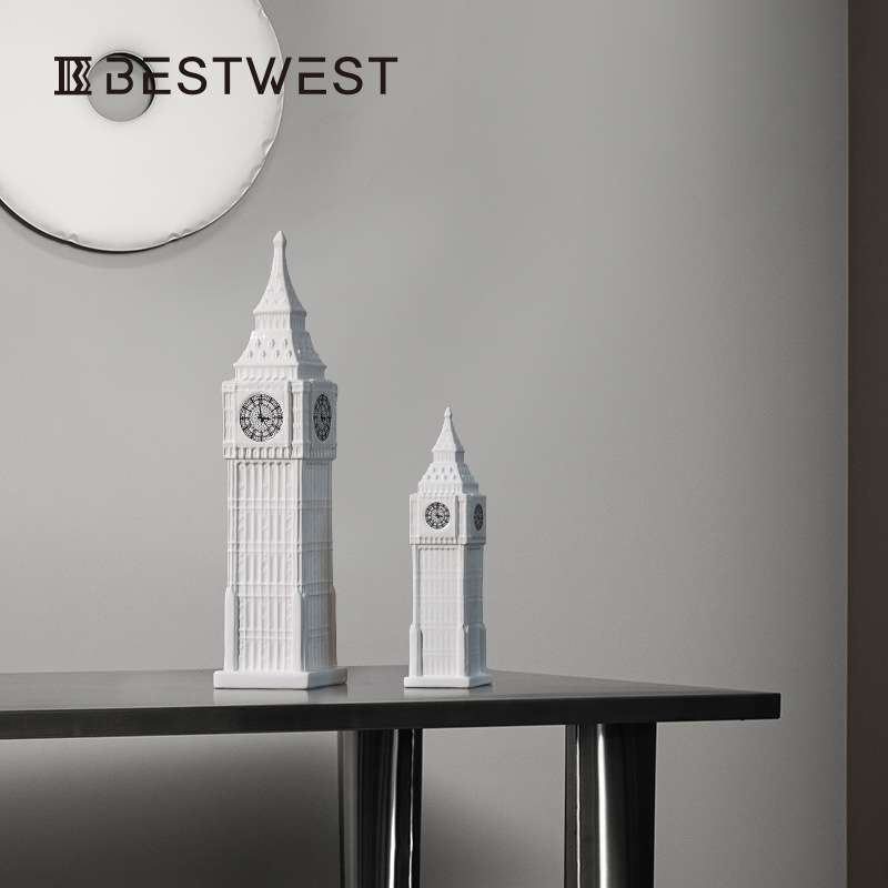 Best west 欧式白色大笨钟陶瓷工艺品摆件 家居办公室桌面装饰品