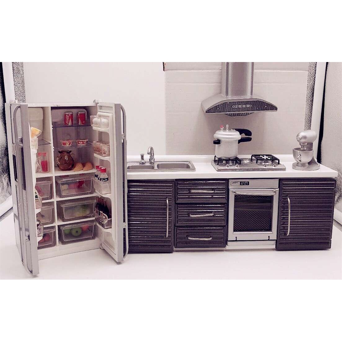 Miniature DollHouse娃娃屋仿真迷你木制家具 厨房套装