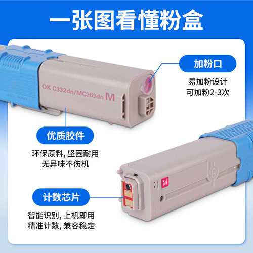 适用OKI冲电气C332dn打印机粉盒MC363dn碳粉C332芯片MC363dn硒鼓
