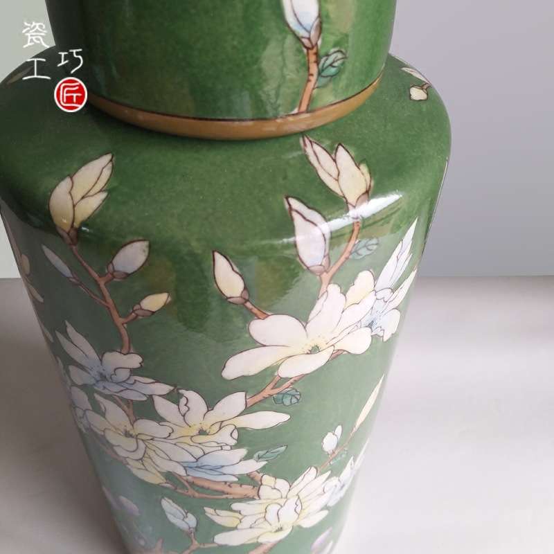 粉彩花卉复古陶瓷花瓶摆件客厅插花陶罐家居电视柜瓷器北欧装饰品