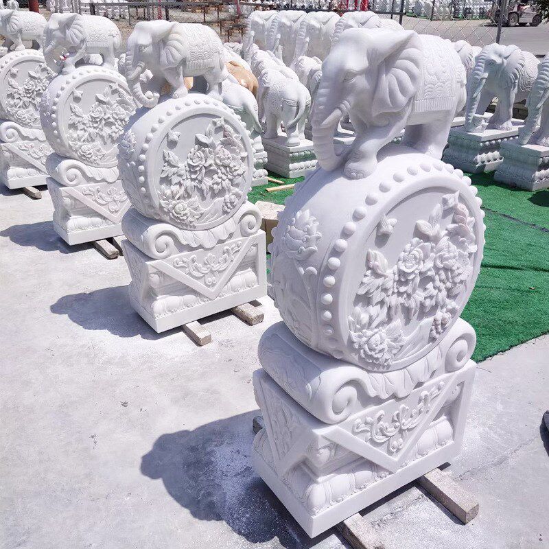 抱鼓摆件石雕门墩汉白玉小象门鼓大理石石鼓一对别墅庭院门口摆件