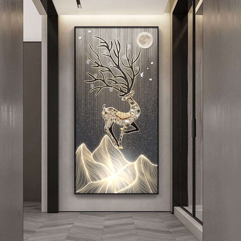 新款简约玄关装饰画入户走廊过道挂画鹿防水玄关画轻奢现代时尚画