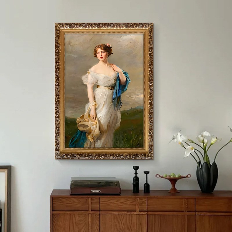 世界名画美女油画奢华欧式高档古典印象人物装饰画客厅玄关挂画竖