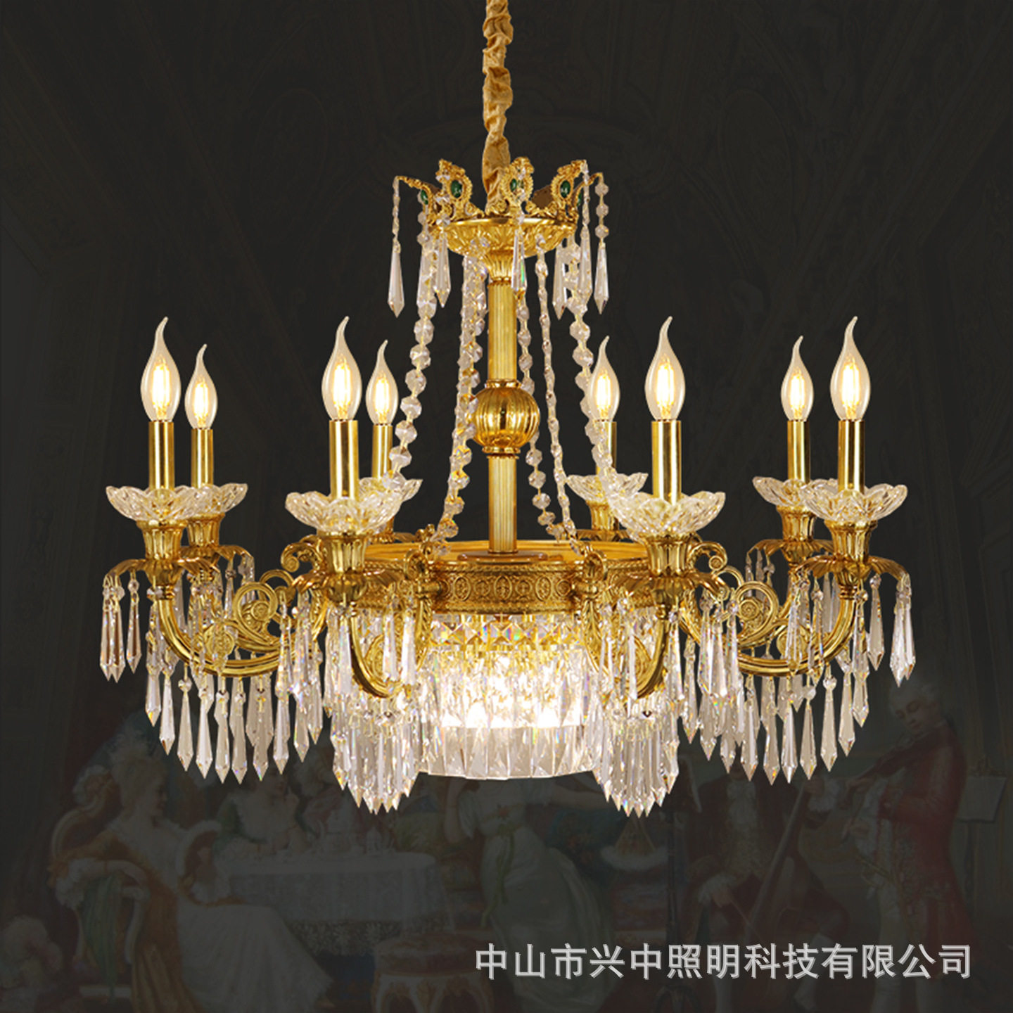 法式复古别墅客厅全铜水晶吊灯欧式轻奢餐厅书房卧室衣帽间吊灯