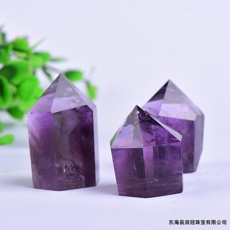 热销巴西 紫水晶柱钻头w六棱单尖摆件原石打磨摆件现货