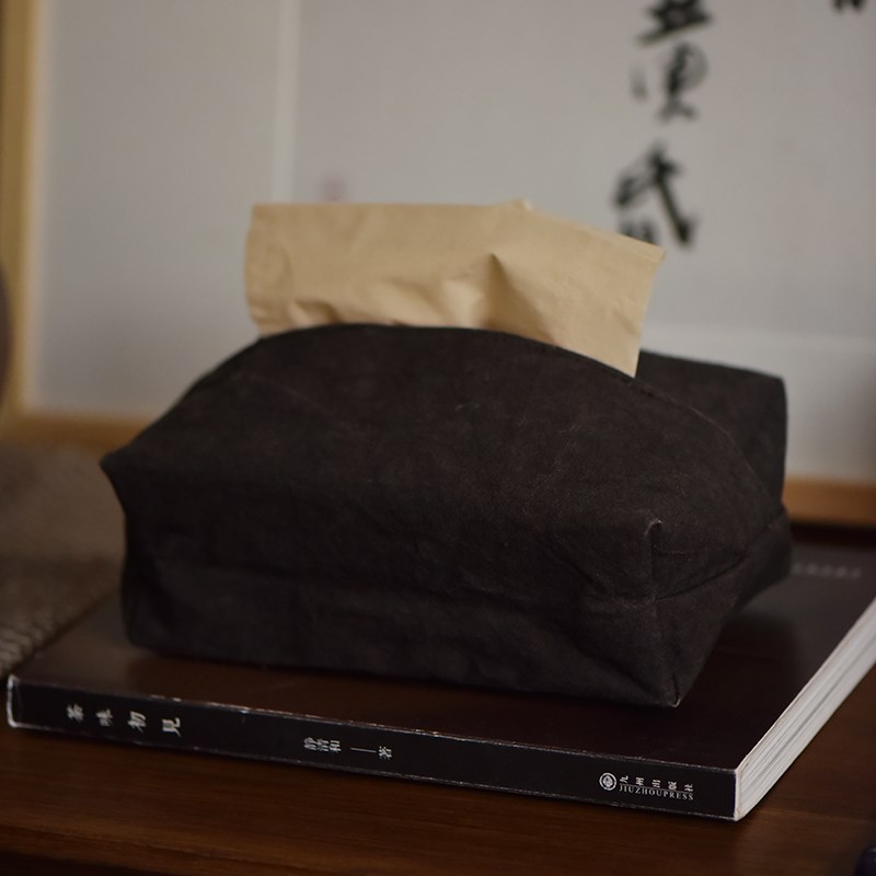 22QR慢蓝 纯手工n柿染纸巾收纳盒抽纸布包 简约复古纸巾盒茶道纸