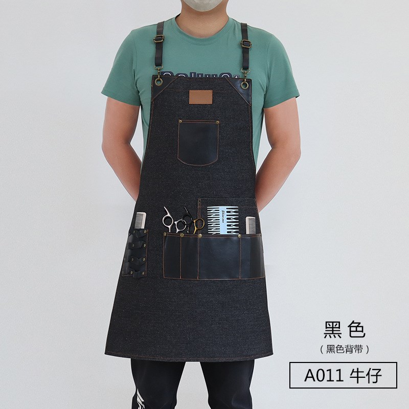 围裙工作牛仔时尚理发师男女工作服发型师烫染U师美发师工作服