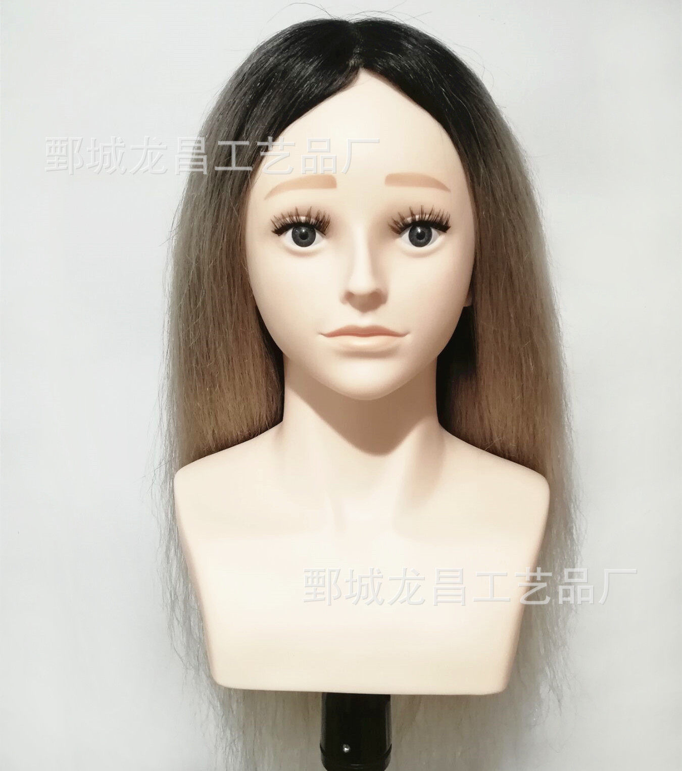 22英寸全真发220克T色两段色带肩头模半身头模