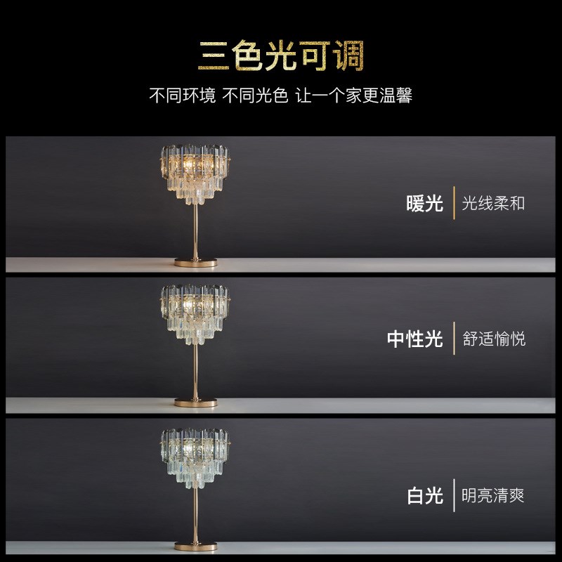 中山卧室水晶装饰台灯轻奢创意卧室床头柜台O灯后现代简约美式台