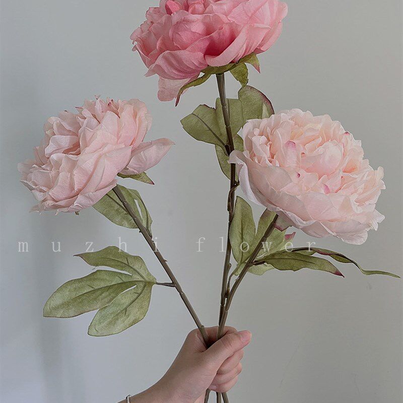 芍药仿真花加花瓶高枝假插花设婚礼布置玫瑰摆餐桌花摆花花花客厅
