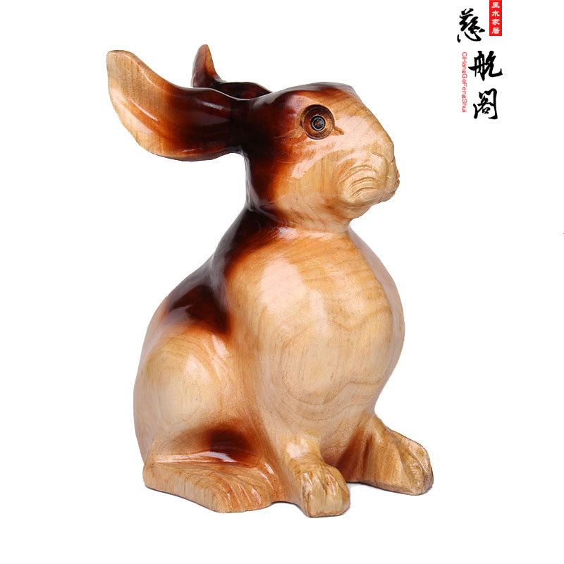 桃木兔摆件木雕桃木物生兔兔生肖吉祥肖手工雕刻福兔连年摆件