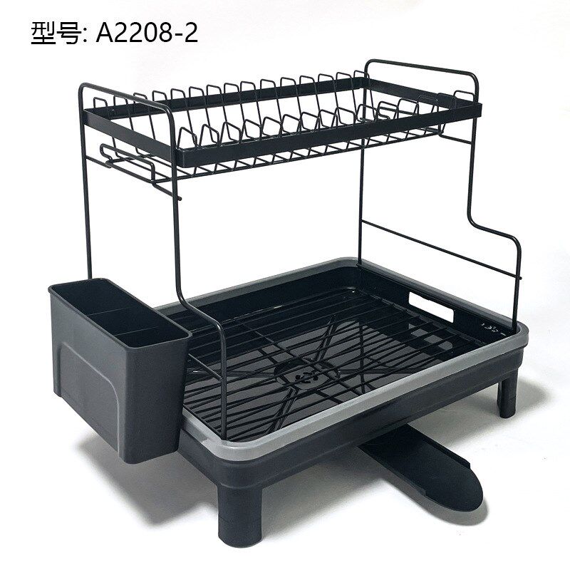 新款铁艺黑色双层大容量碗碟碗A盘架子厨房用品洗碗沥水收纳置物