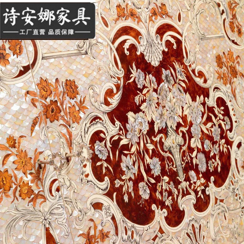 法式贴贝壳工艺实木o雕刻餐边柜雕花玄关柜欧式装饰柜门厅柜