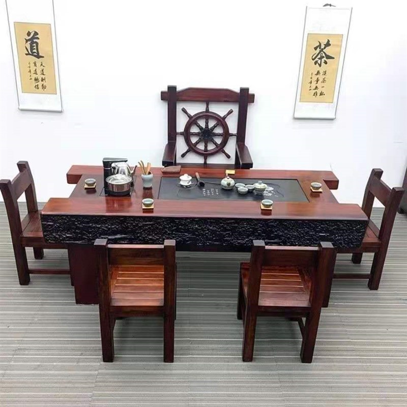 船木龙骨茶道桌全套实r木套装一体办公室喝茶家具功夫大茶台茶艺