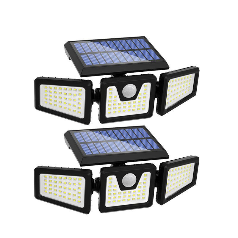 跨境新款遥控太阳能壁灯LED三头感应分体庭院灯旋转户外投光灯