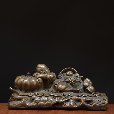 铜五谷丰登摆件仿古铜器高枕无忧家居办公M室桌面装饰工艺品摆件