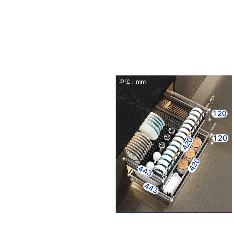 橱柜L系b列升级版拉篮304不锈钢纳米抗菌底板抽屉拉篮双层碗篮