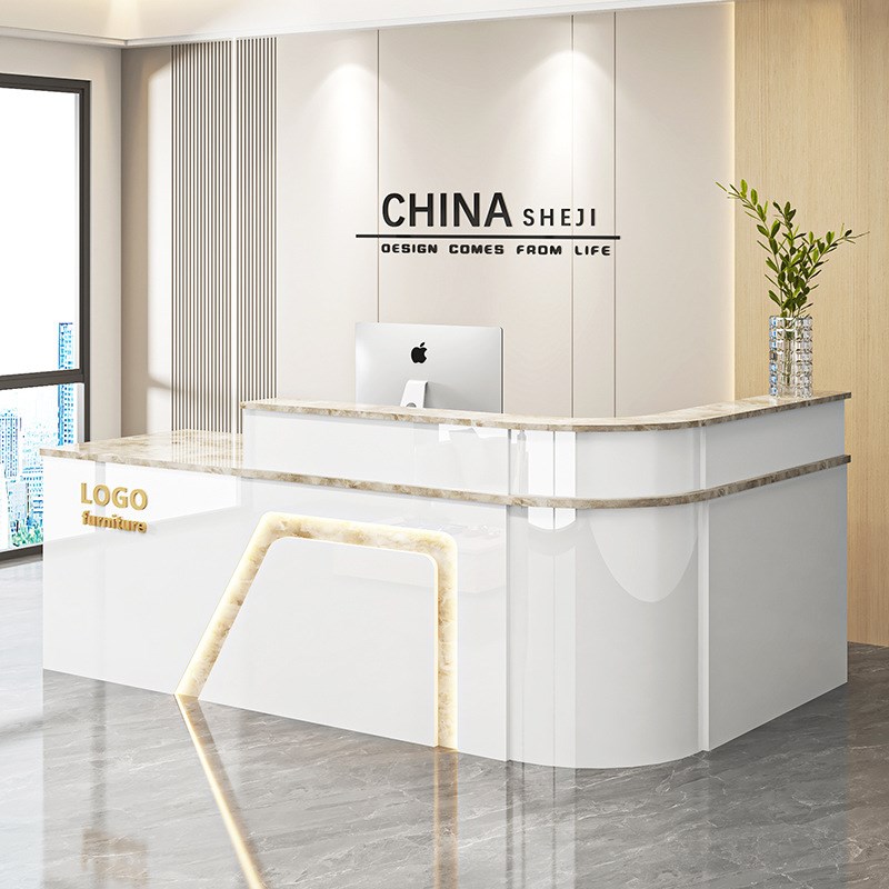 前台接待台弧形收银台商场酒店餐厅F高档吧台转角烤漆亮光桌服务