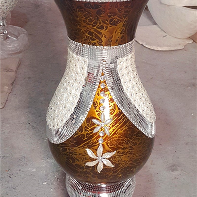 贴珠玻璃钢贴花瓣落地大花瓶客厅园林酒店花瓶婚庆仿真花花器摆件