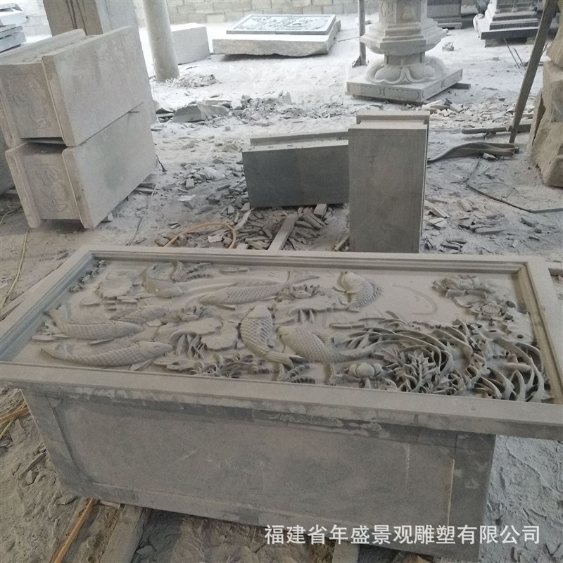 青石孔雀牡丹浮雕壁画 吉祥富贵石雕工艺品仿古客厅装饰