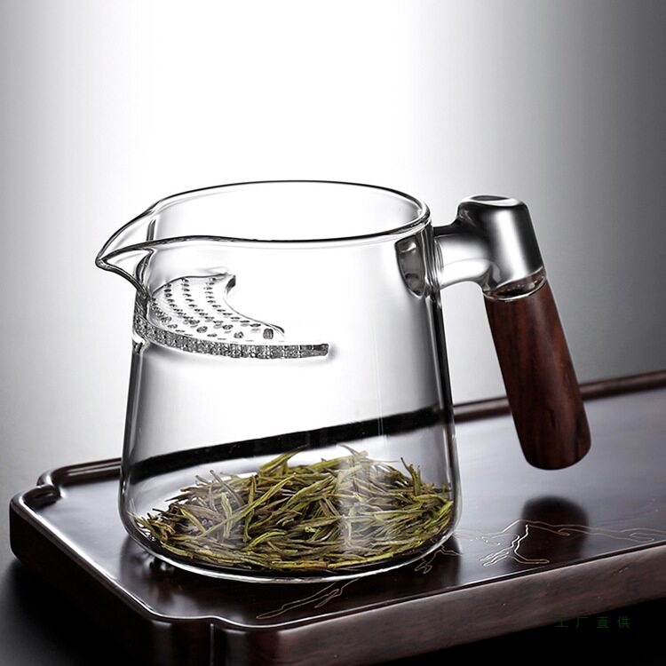 木把月牙公道杯带茶滤网日式玻璃公杯加厚分茶器茶漏一体茶海套装
